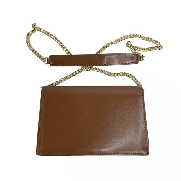 Faux Leather Brown Structured Gold Tone Horseshoe Chain Purse - Picture 12 of 13